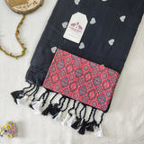 Black Heart Work Handloom Cotton Saree with Designer printed Blouse