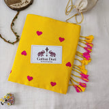 Yellow cotton embroidered handloom saree with flower printed blouse