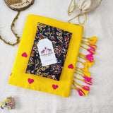 Yellow embroidery Handloom Cotton Saree with Designer printed Blouse