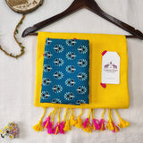 Premium Yellow Heart Motif Handloom Cotton Saree with Designer Printed Blouse