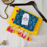 Premium Yellow Heart Motif Handloom Cotton Saree with Designer Printed Blouse