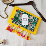 Yellow embroidery work Handloom Cotton Saree with Designer printed Blouse