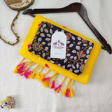 Yellow cotton embroidered handloom saree with flower printed blouse