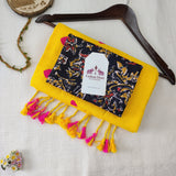 Yellow embroidery Handloom Cotton Saree with Designer printed Blouse
