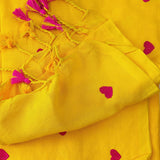 Yellow cotton embroidered handloom saree with flower printed blouse
