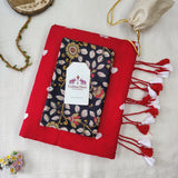 Red Embroidery Work Handloom Cotton Saree with Flower Designer printed Blouse