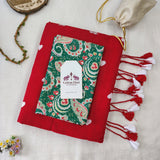 Red Embroidery Work Handloom Cotton Saree - Handloom Cotton Saree with Designer printed Blouse