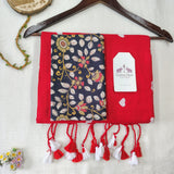 Red Embroidery Work Handloom Cotton Saree with Flower Designer printed Blouse