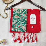 Red Embroidery Work Handloom Cotton Saree - Handloom Cotton Saree with Designer printed Blouse