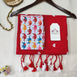 Elegant Red Heart Handloom Cotton Saree With Elephant Printed Blouse