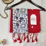 Classic  Red embroidery work Handloom Cotton Saree with Designer Printed Blouse