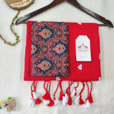 Premium Red embroidery work Handloom Cotton Saree with Printedv Blouse