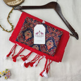 Premium Red embroidery work Handloom Cotton Saree with Printedv Blouse