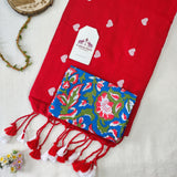 Graceful Red Embroidery worK Handloom Cotton Saree with Floral Designer Blouse