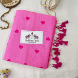 Soft Baby Pink Heart Work Handloom Cotton Saree with Elephant printed Blouse