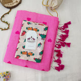 Baby Pink Heart Work Handloom Cotton Saree with Designer printed Blouse