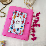 Soft Baby Pink embroidery work Handloom Cotton Saree with Elephant printed Blouse