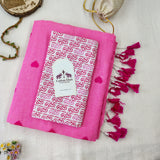 Baby Pink Heart Work Handloom Cotton Saree with Designer printed Blouse