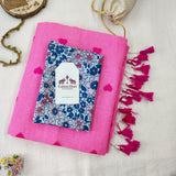 Classic Baby Pink Heart Work Handloom Cotton Saree with Fower Printed Blouse