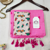 Baby Pink Heart Work Handloom Cotton Saree with Designer printed Blouse