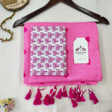 Soft Baby Pink Heart Work Handloom Cotton Saree with Elephant printed Blouse