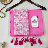 Baby Pink Heart Work Handloom Cotton Saree with Designer printed Blouse