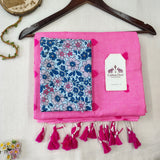 Classic Baby Pink Heart Work Handloom Cotton Saree with Fower Printed Blouse