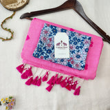 Classic Baby Pink Heart Work Handloom Cotton Saree with Fower Printed Blouse