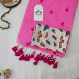 Baby Pink Heart Work Handloom Cotton Saree with Designer printed Blouse