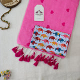 Soft Baby Pink embroidery work Handloom Cotton Saree with Elephant printed Blouse