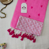 Baby Pink Heart Work Handloom Cotton Saree with Designer printed Blouse