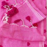 Baby Pink Heart Work Handloom Cotton Saree with Designer printed Blouse