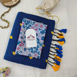 Premium Handloom Cotton Saree - Rama Blue Heart Work  Handloom Cotton Saree with Flower Print Blouse
