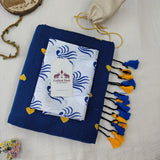 Graceful Heart Work Handloom Cotton Saree - Rama Blue Handloom Cotton Saree with Designer printed Blouse