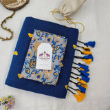 Elegant Rama Blue Heart Work Handloom Cotton Saree With Flower Printed Blouse