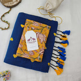 Graceful Rama Blue Heart Work Handloom Cotton Saree with Designer printed Blouse
