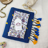 Graceful Rama Blue Heart Work Handloom Cotton Saree with Designer printed Blouse