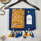 Graceful Rama Blue Heart Work Handloom Cotton Saree with Designer printed Blouse