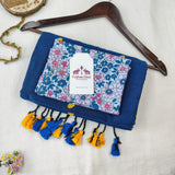 Premium Handloom Cotton Saree - Rama Blue Heart Work  Handloom Cotton Saree with Flower Print Blouse