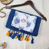 Graceful Heart Work Handloom Cotton Saree - Rama Blue Handloom Cotton Saree with Designer printed Blouse