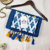Classic Rama Bloue Handloom Cotton Saree With Louts Printed Blouse