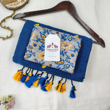 Elegant Rama Blue Heart Work Handloom Cotton Saree With Flower Printed Blouse