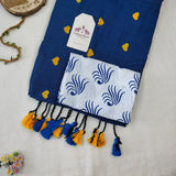 Graceful Heart Work Handloom Cotton Saree - Rama Blue Handloom Cotton Saree with Designer printed Blouse