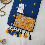Graceful Rama Blue Heart Work Handloom Cotton Saree with Designer printed Blouse