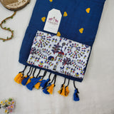 Graceful Rama Blue Heart Work Handloom Cotton Saree with Designer printed Blouse