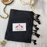 Soft Black Handloom Cotton Saree - Handloom Cotton Saree With Flower Printed Blouse