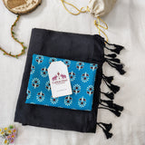 Premium Black Handloom Cotton Saree With Designer Printed Blouse