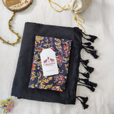 Elegant Handloom Cotton Saree – Black Handloom Cotton Saree with Printed Designer Blouse