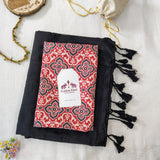 Elegant Black Handloom Cotton Saree with Printed Blouse