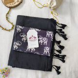 Elegant Black Handloom Cotton Saree with Elephant Designer Printed Blouse